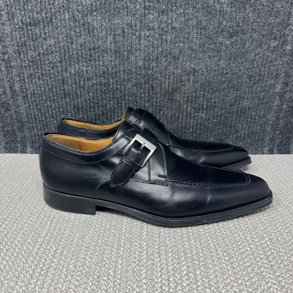 Magnanni Mauricio Monk Strap Apron Toe Oxfords Black Leather Mens 10.5 23473